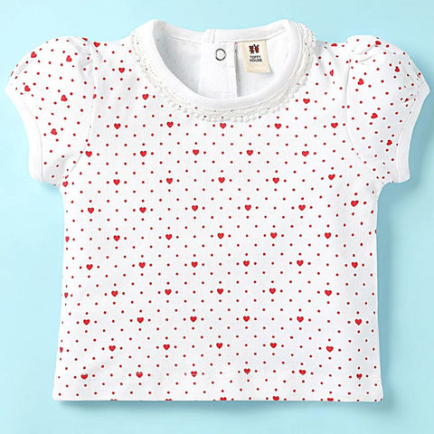 Red Cotton Knit Striped Dungaree With Half Sleeves T-Shirt