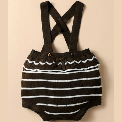 Cotton Knit Striped Dungaree With Half Sleeves T-Shirt