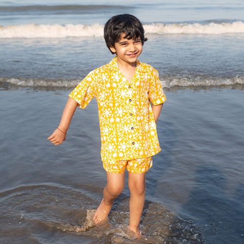 Yellow Floral Hand Block Printed Co-Ord Set