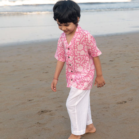 Pink Floral Hand Block Printed Shirt