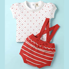 Load image into Gallery viewer, Red Cotton Knit Striped Dungaree With Half Sleeves T-Shirt
