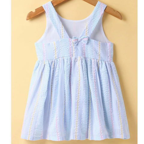 Blue Striped Half Sleeves Frock