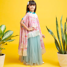 Load image into Gallery viewer, Pink Paisley Fringed Cape With Blue Skirt
