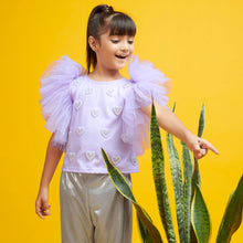 Load image into Gallery viewer, Lilac Butterfly Sleeves Top With Shimmer Pants
