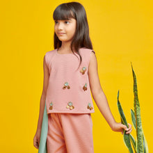 Load image into Gallery viewer, Pink Golden Ring Embellished Top With Flared Pant Co-Ord Set
