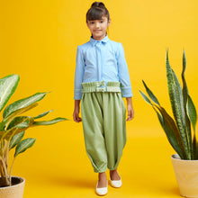 Load image into Gallery viewer, Blue Ruffled Hem Top With Green Dhoti Pants

