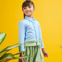 Load image into Gallery viewer, Blue Ruffled Hem Top With Green Dhoti Pants
