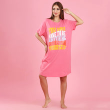 Load image into Gallery viewer, Pink Typographic Printed Short Cotton Dress
