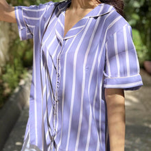 Load image into Gallery viewer, Classic Purple Striped Short Shirt Dress
