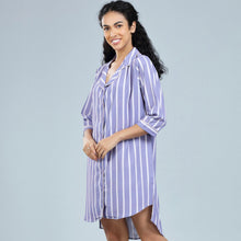 Load image into Gallery viewer, Classic Purple Striped Short Shirt Dress
