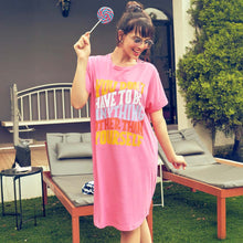 Load image into Gallery viewer, Pink Typographic Printed Short Cotton Dress
