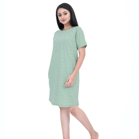 Green Knee Length Cotton Dress