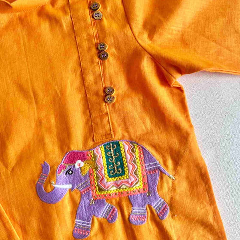 Orange Embroidered Cotton Kurta With Pajama