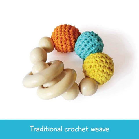 Wooden Crochet Teether & Rattle Ring Toy