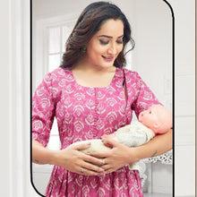 Load image into Gallery viewer, Green &amp; Pink Abstract Printed Nursing Maternity Dress
