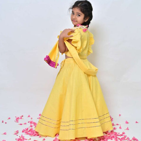 Yellow Cow Embroidered Choli With Lehenga & Dupatta