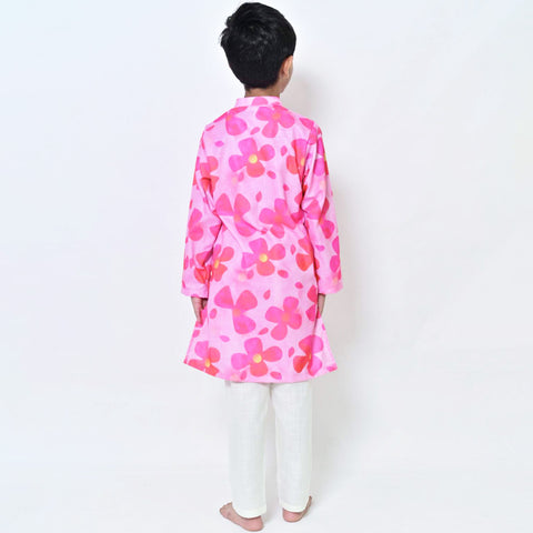 Pink Floral Cotton Kurta With Pajama