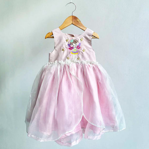 Pink Fairy Embroidered Organza Dress