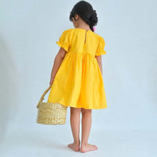 Load image into Gallery viewer, Yellow Floral Embroidery Cotton Dress
