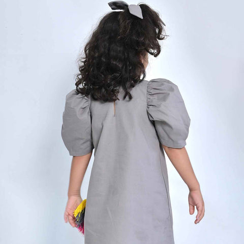Grey Unicron Embroidered A-Line Cotton Dress