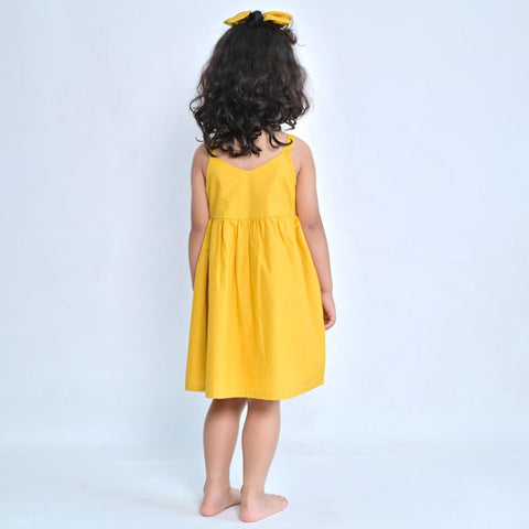 Yellow Panther Embroidered Cotton Dress