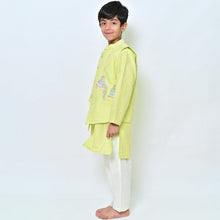 Load image into Gallery viewer, Lime Green Embroidered Nehru Jacket With Kurta &amp; Pajama
