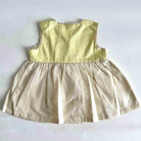 Yellow Cotton Frock With Bloomer, Booties & Headband Gift Set