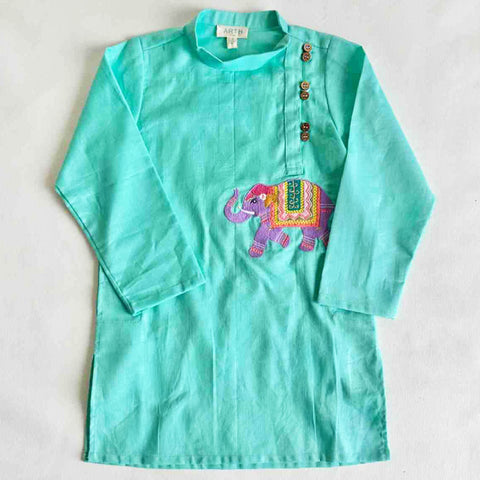 Blue Embroidered Cotton Kurta With Pajama