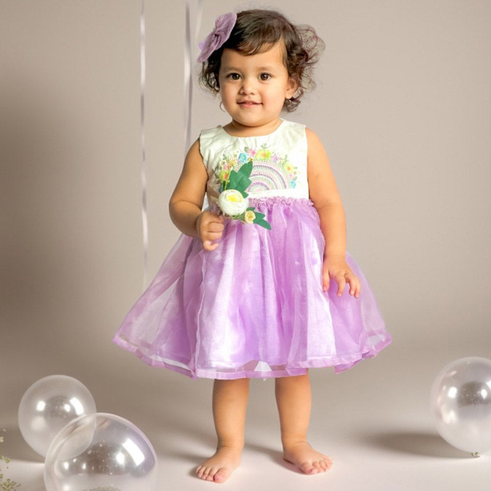 Purple Rainbow Embroidered Organza Dress