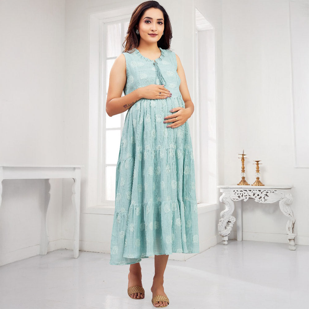 Blue Layered Sleeveless Maternity Dress