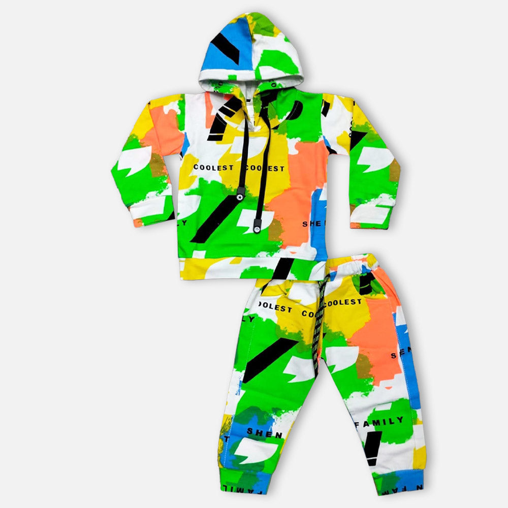 Colorful  Abstract Printed Hooded T-Shirt With Joggers Co-Ord Set