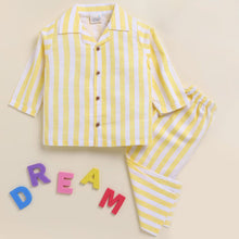 Load image into Gallery viewer, Blue &amp; Yellow Striped Full Sleeves Night Suit
