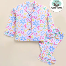 Load image into Gallery viewer, White Shapes Printed Full Sleeves Night Suit
