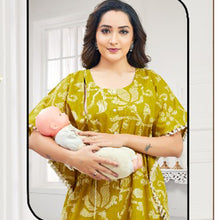 Load image into Gallery viewer, Musturd Floral Printed Nursing Maternity Kaftan Dress
