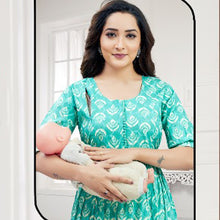 Load image into Gallery viewer, Green &amp; Pink Abstract Printed Nursing Maternity Dress
