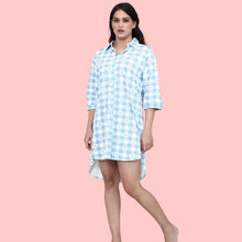 Load image into Gallery viewer, Blue Checked Heart Printed Shirt Dress
