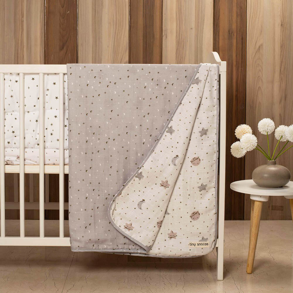 Grey Starry Nights Mini Cot Bedding Set