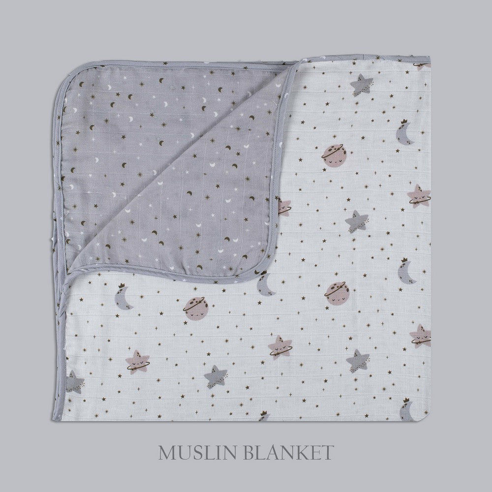 Grey Starry Nights Organic Cotton Cot Bedding Set