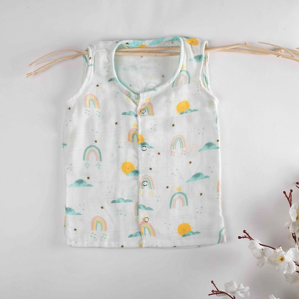 Colorful Rainbow Theme Muslin Sleeveless Jhablas - Pack Of 2