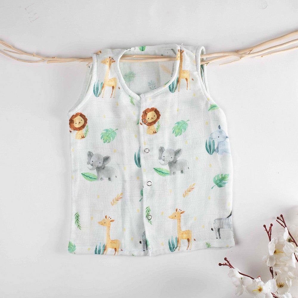 Into The Wild Theme Muslin Sleeveless Jhablas - Pack Of 2
