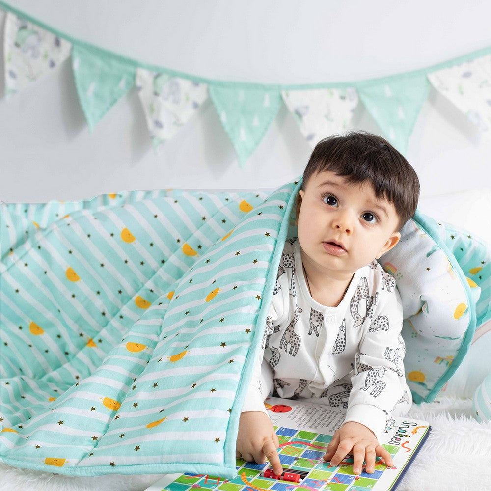 Sea Green Horizon Organic Reversible Quilt