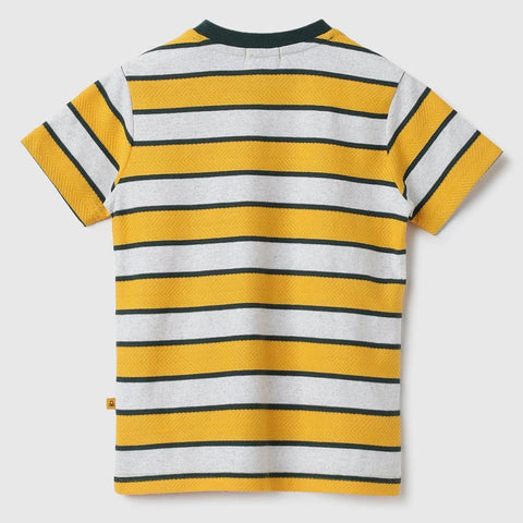 Yellow Round Neck Striped T-Shirt