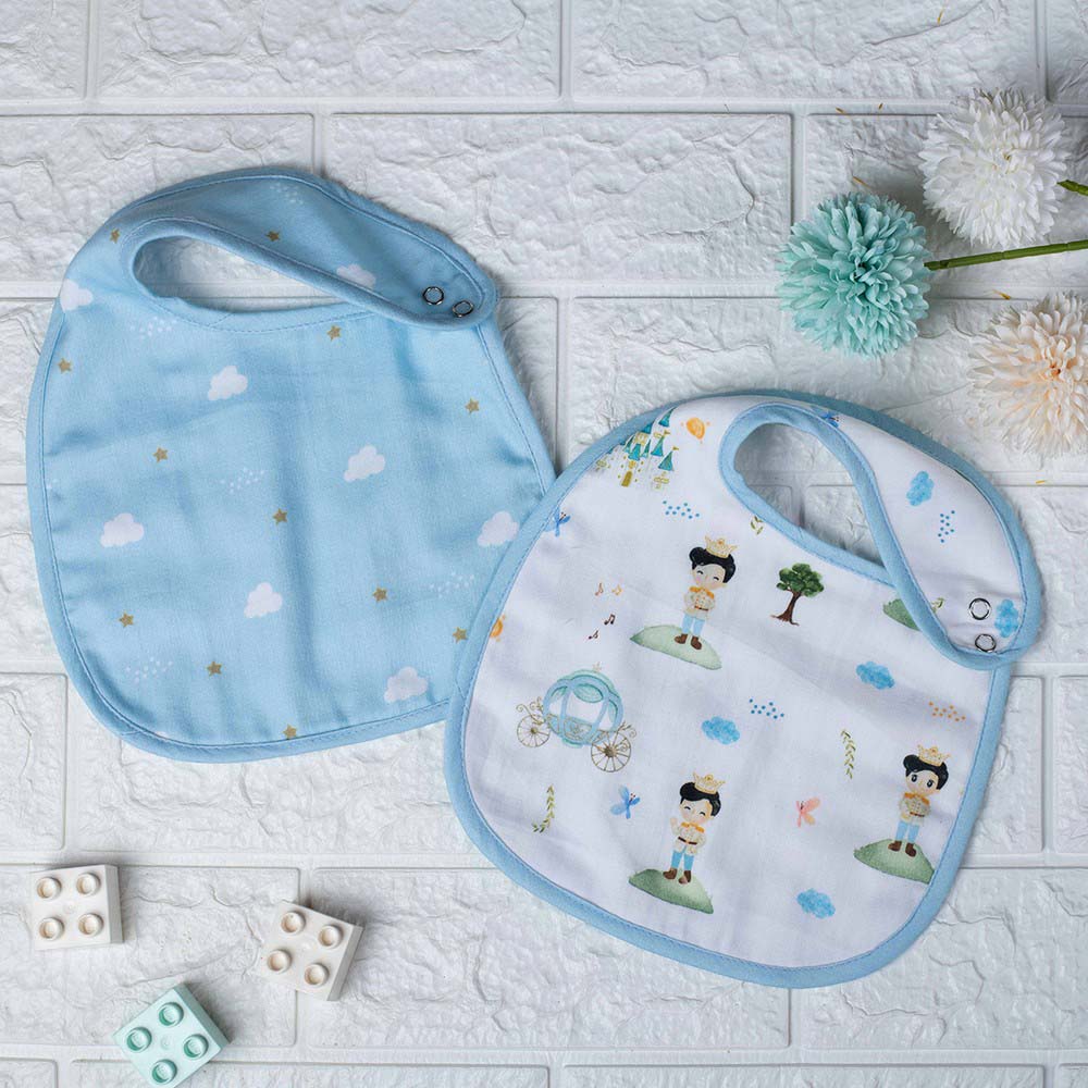 Blue The Little Prince Theme Reversible Cotton Bibs- Set Of 2