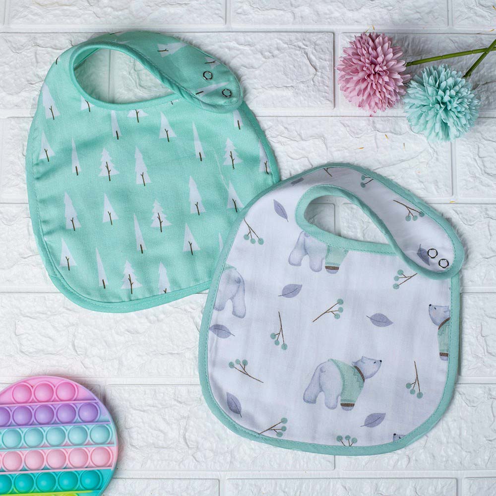 Green Arctic Reversible Cotton Bibs- Set Of 2