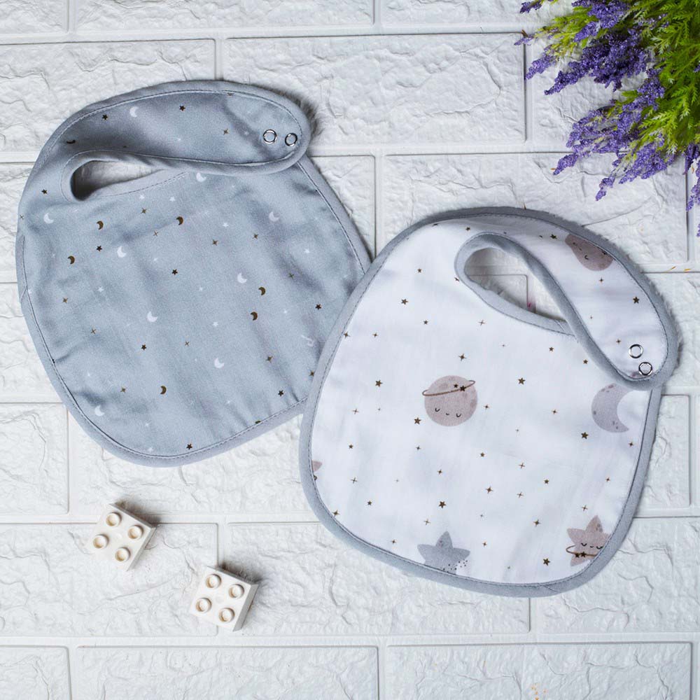 Starry Nights Reversible Cotton Bibs- Set Of 2