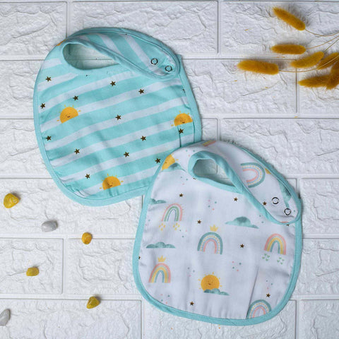 Colorful Rainbow Reversible Cotton Bibs- Set Of 2