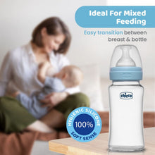 Load image into Gallery viewer, Blue Well-Being Glass Feeding Bottle - 240ml
