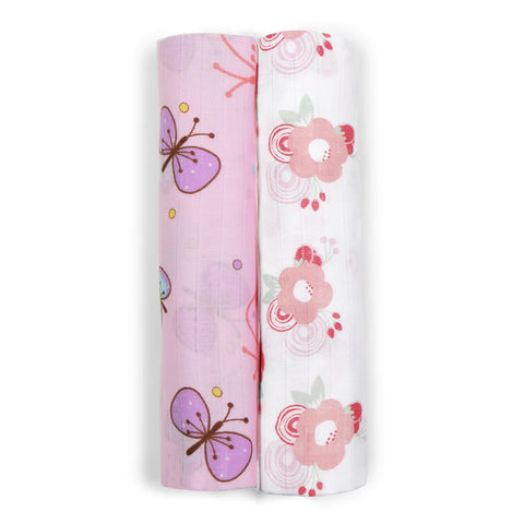 Butterfly & Floral Theme Muslin Swaddle - Pack Of 2