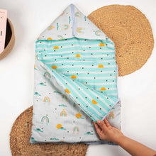 Load image into Gallery viewer, Sea Green Rainbow Multi Functional Organic Cotton Carry Nest
