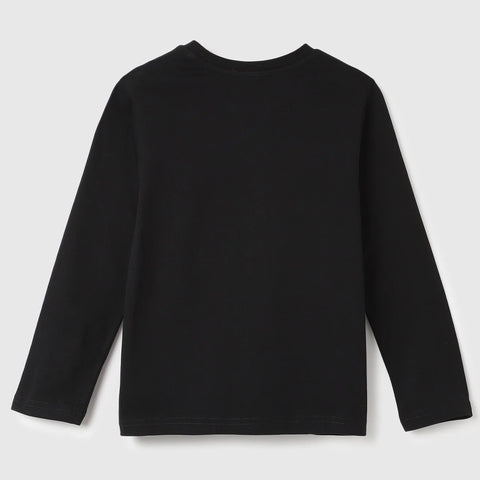 Black Benetton Printed Full Sleeves Cotton T-Shirt